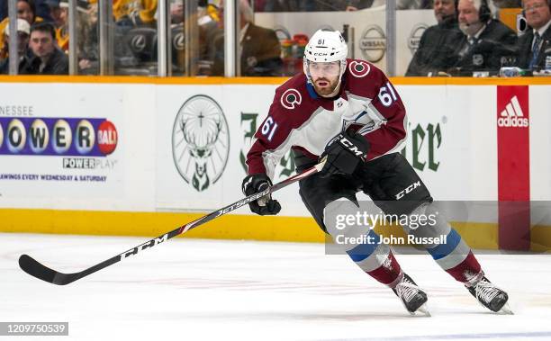 Martin Kaut of the Colorado Avalanche skates against the Nashville Predators at Bridgestone Arena on February 29, 2020 in Nashville, Tennessee.