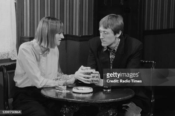Actors Gwyneth Strong and Nicholas Lyndhurst in a scene from episode 'Sickness and Wealth' of the BBC television series 'Only Fools and Horses',...