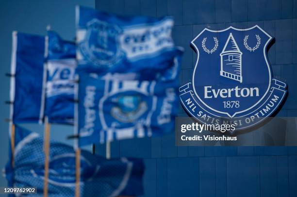 Everton flags waving outside the ground before the Premier League match between Everton FC and Manchester United at Goodison Park on March 01, 2020...