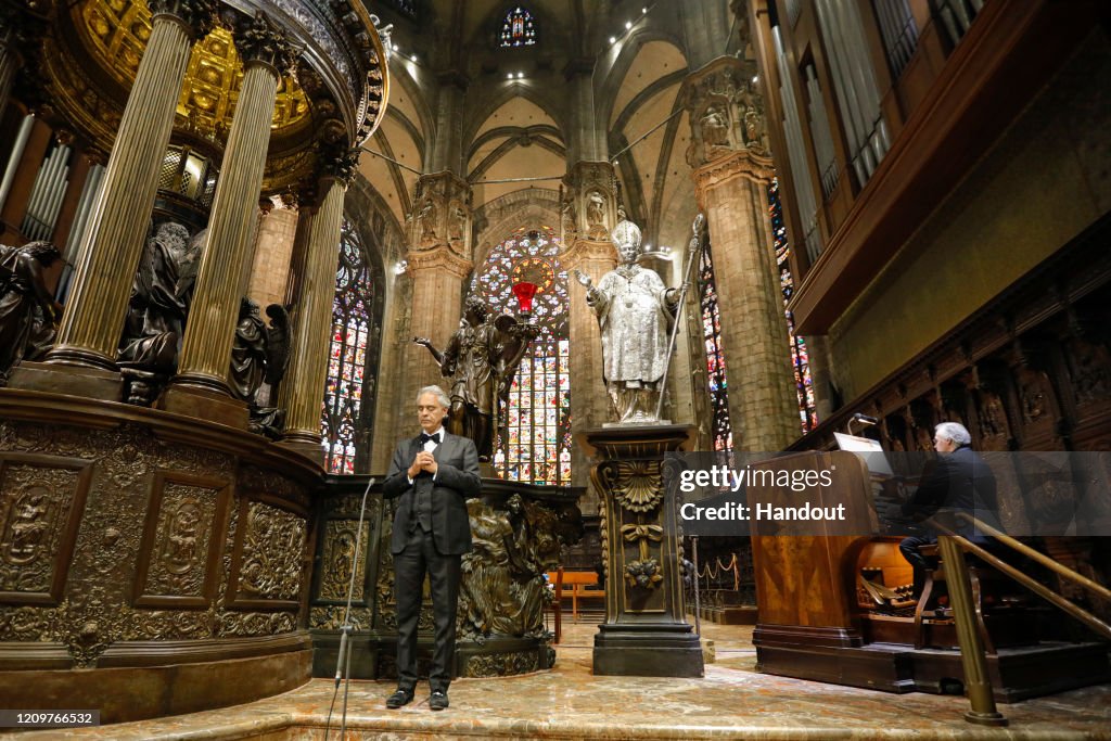 Andrea Bocelli 'Music For Hope' Easter Concert - Duomo Cathedral In Milan