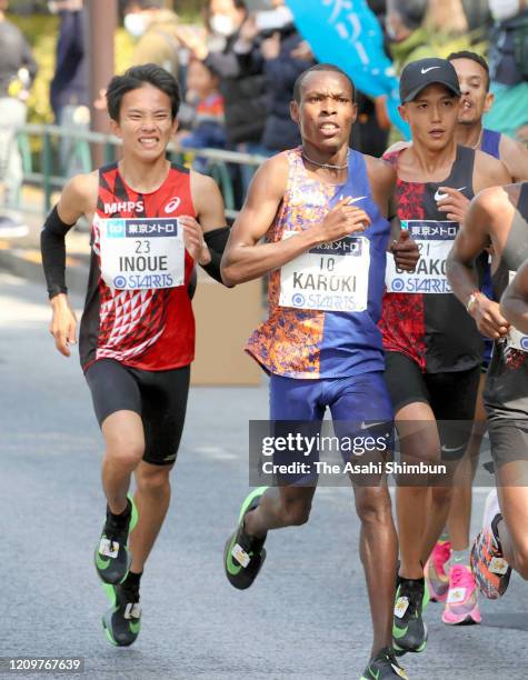 Hiroto Inoue of Japan competes in the Men's event during the Tokyo Marathon on March 1, 2020 in Tokyo, Japan.