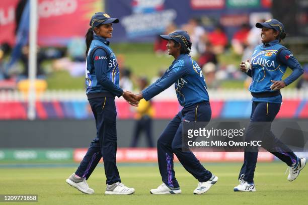 Shashikala Siriwardena of Sri Lanka celebrates after dismissing Mst Ritu Moni of Bangladesh during the ICC Women's T20 Cricket World Cup match...