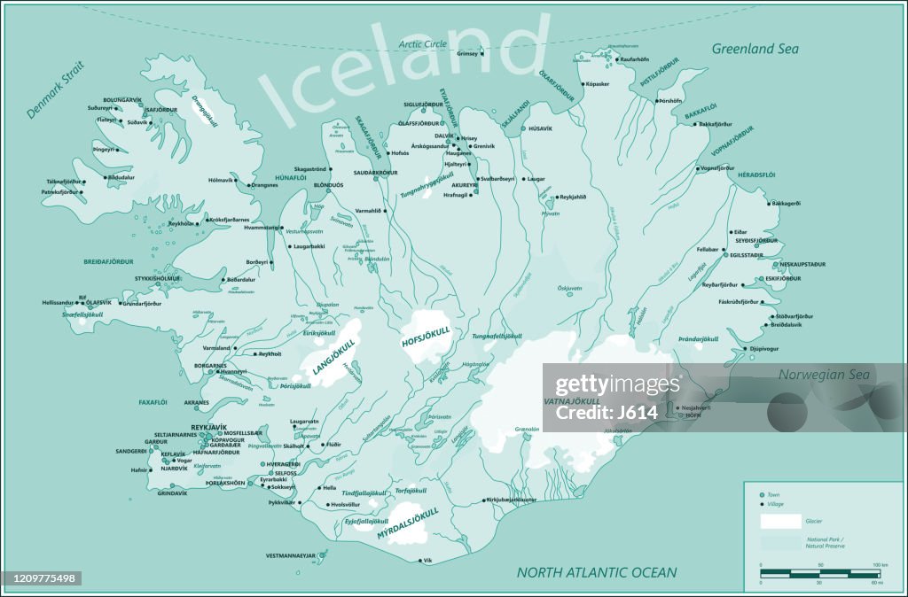 Physical map of Iceland