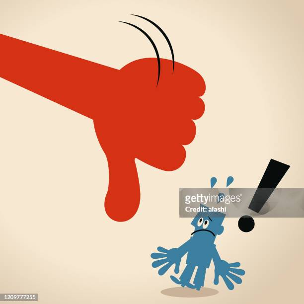 ilustrações, clipart, desenhos animados e ícones de dando enormes polegares para baixo sinal de mão para o homem azul - critics