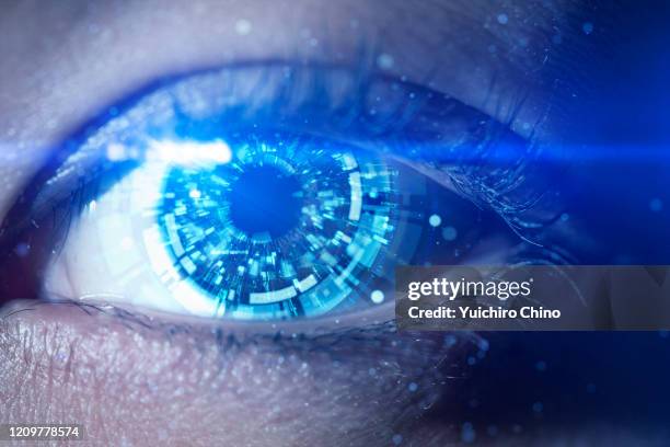 a futuristic robotic eye - evolution　 vision stock pictures, royalty-free photos & images