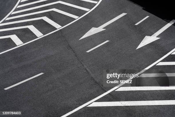 aerial view of empty asphalt road - dividing line road marking fotografías e imágenes de stock