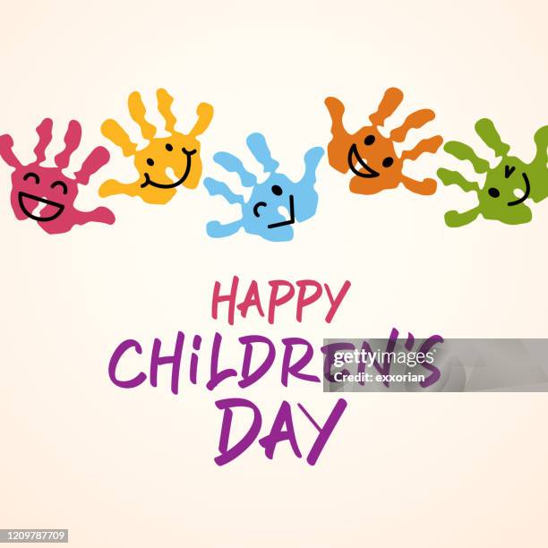 illustrazioni stock, clip art, cartoni animati e icone di tendenza di impronte a mano per la festa dei bambini - giorno dei bambini