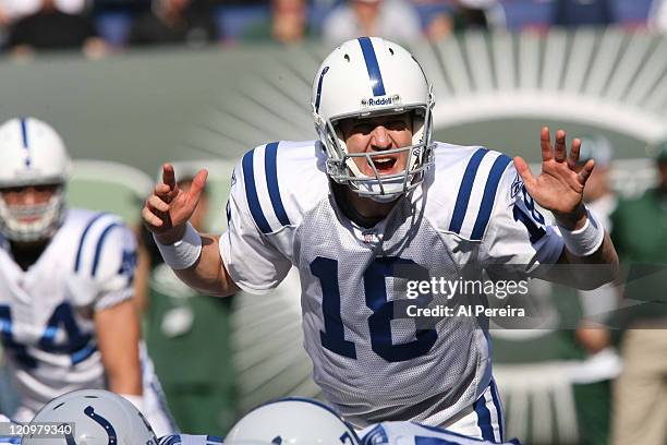 Indianapolis Colts QB Peyton Manning in action during the Jets' 31-28 loss to the Indianapolis Colts at The Meadowlands, East Rutherford, New Jersey....