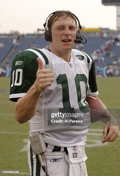 New York Jets QB CHad Pennington celebrates during the Jets 23-16 win over the Titnas at LP Field, Nashville, Tennessee. September 10, 2006.