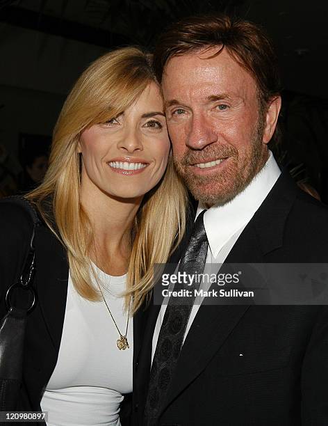 Gena O'Kelley and Chuck Norris during Celebrities at the 2003 Breeders Cup at Oak Tree at Santa Anita in Arcadia, California, United States.