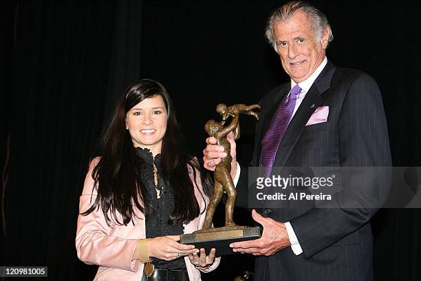 Sportswoman of the Year Danica Patrick and presenter Frank DeFord at the March of Dimes 23rd Annual Sports Luncheon at the Waldorf-Astoria in New...