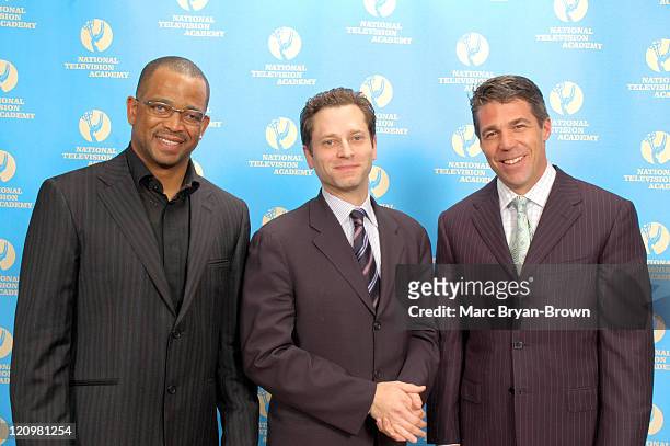 Stuart Scott, Jeremy Schaap and Chris Fowler during 27th Annual Sports Emmy Awards - Press Room at Frederick P. Rose Hall at Lincoln Center in New...