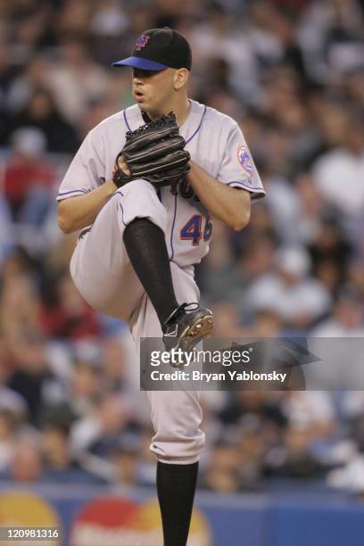 New York Mets Oliver Perez pitching during a regular season interleague game against the New York Yankees played at Yankee Stadium in the Bronx, N.Y....