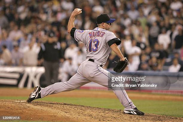 New York Mets Billy Wagner saving the victory during a regular season interleague game against the New York Yankees played at Yankee Stadium in the...