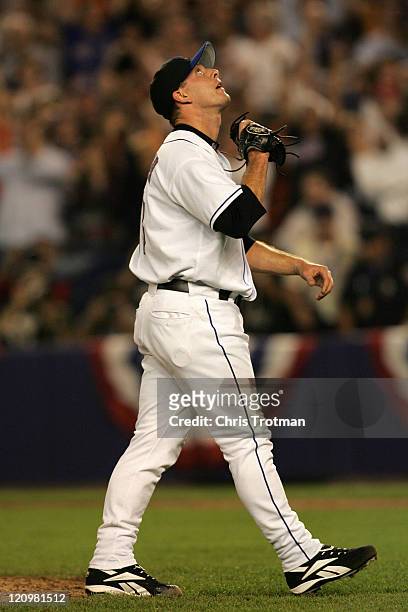 Pitcher Billy Wagner of the New York Mets following his save against the Los Angeles Dodgers during game one of the 2006 National League Divisional...