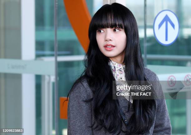 Lisa of BLACKPINK is seen upon departing at Incheon International Airport on February 18, 2020 in Incheon, South Korea.