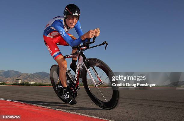 Janez Brajkovic of Slovenia and riding for Team Radioshack races to fourth place in the Individual Time Trial during Stage Three of the Tour of Utah...