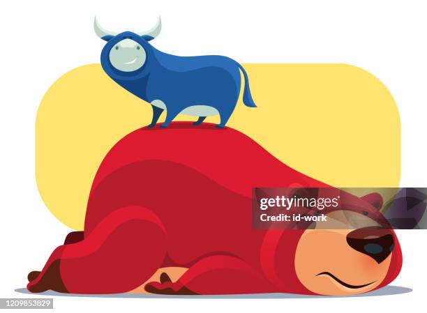 happy bull standing on sad bear - bear standing vector stock illustrations