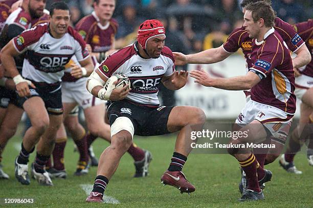 Matt Luamanu of North habour makes a break during the round nine ITM Cup match between Southland and North Harbour at Rugby Park on August 13, 2011...