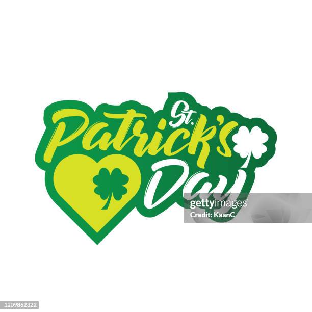 vector illustration of happy patricks day typography text design stock illustration, st. patrick's day lettering - clover leaf shape stock illustrations