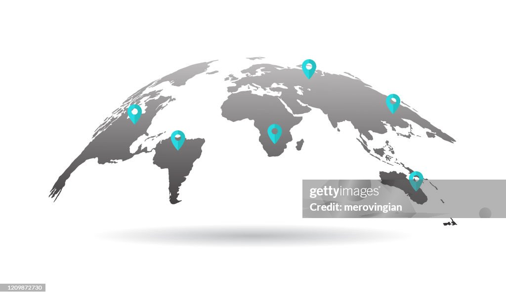 Circular Graphics. Map Curved Circular World Map High-Res Vector Graphic - Getty Images