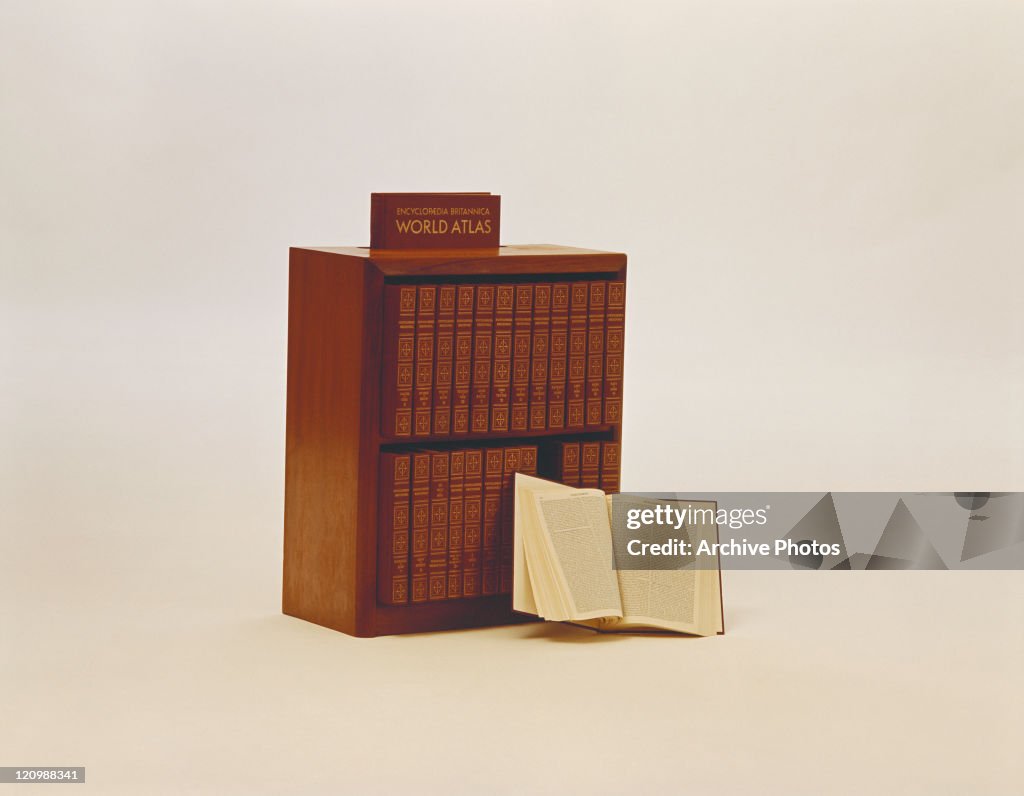 Encyclopaedia bookshelf against white background