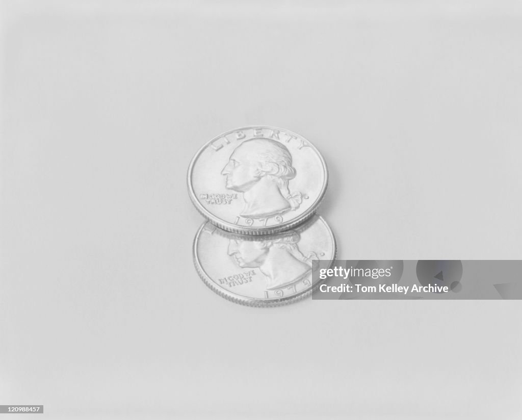 US coins on white background