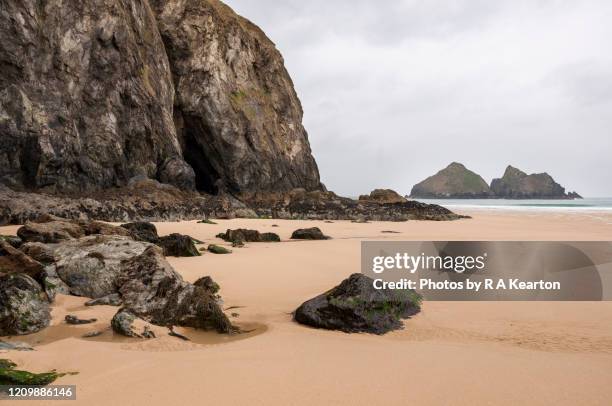 beach at holywell bay, newquay , cornwall - newquay stock pictures, royalty-free photos & images