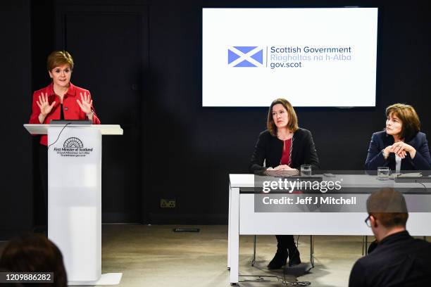 The First Minister Nicola Sturgeon, Chief Medical Officer Dr Catherine Calderwood and Health Secretary Jeane Freeman, hold a Coronavirus briefing at...