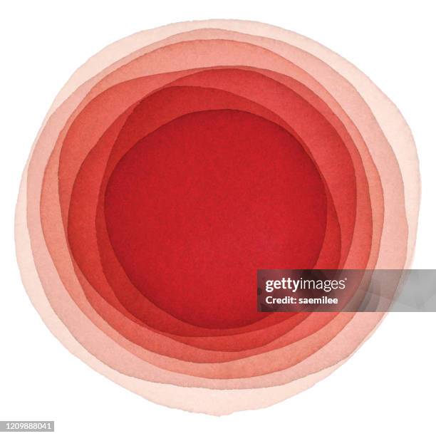 aquarell rot hintergrund mit kreisen - red circle stock-grafiken, -clipart, -cartoons und -symbole