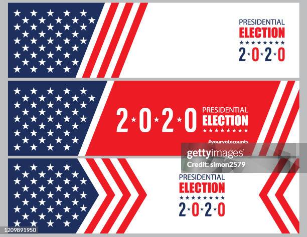 ilustraciones, imágenes clip art, dibujos animados e iconos de stock de 2020 ee.uu. elección con estrellas y rayas banner fondo - partido republicano americano