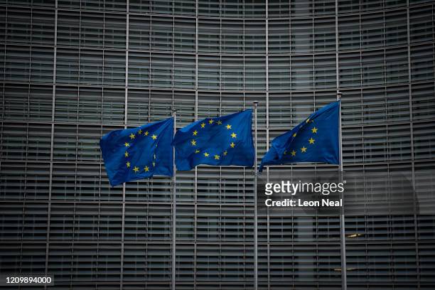 European flags are seen outside the European Commission on March 02, 2020 in Brussels, Belgium. The UK chief negotiator David Frost has met his EU...