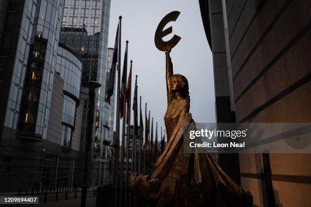 Statue of the goddess Europa is seen near to the European Parliament on March 01, 2020 in Brussels, Belgium. The UK chief negotiator has met his EU...