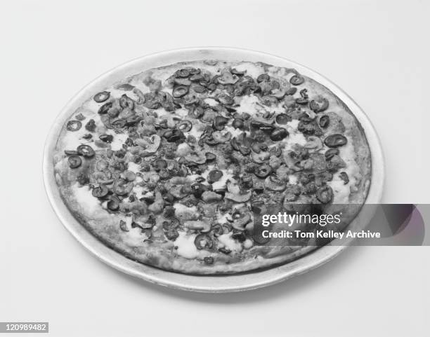 pizza with toppings on white background, close-up - 1982 stock pictures, royalty-free photos & images