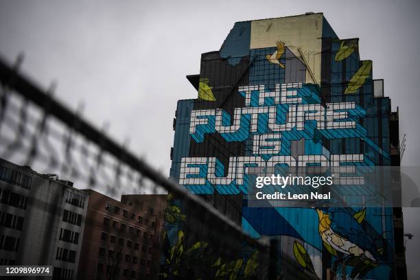 The Future is Europe" by Belgian artist NovaDead is seen near to the European Parliament on March 02, 2020 in Brussels, Belgium. The UK chief...