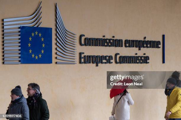 People walk towards the European Commission within the Berlaymont building on March 02, 2020 in Brussels, Belgium. The UK chief negotiator David...