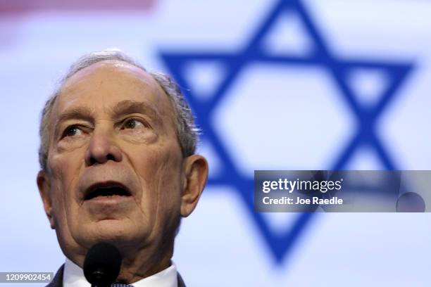 Democratic presidential candidate, former New York City mayor Mike Bloomberg speaks at the American Israel Public Affairs Committee Policy Conference...