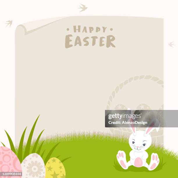 easter smiley bunny - checking phone outside stock illustrations