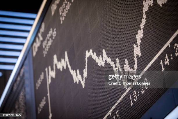 The DAX Index curve shows the downward trajectory at the Frankfurt Stock Exchange of the Deutsche Boerse AG on March 2, 2020 in Frankfurt, Germany....