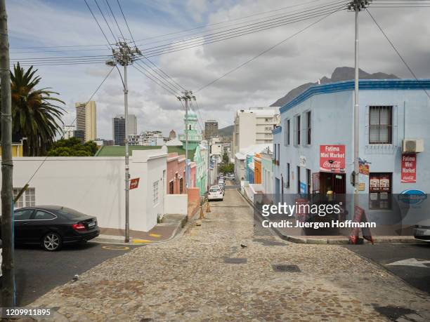 colorful houses in cape town malay quarter bo kaap south africa - cape town bo kaap stock pictures, royalty-free photos & images