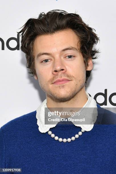 Harry Styles visits SiriusXM Studios on March 02, 2020 in New York City.