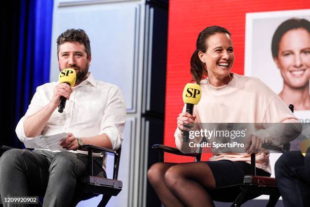 In this handout image provided by SportsPro, Joe Puglisi, Rebel Ventures and Hannah Brown discuss Monetizing OTT during the SportsPro OTT Summit USA...