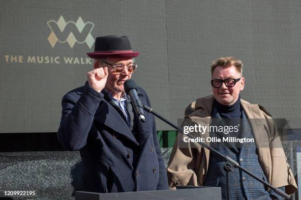 Mike Barson and Graham McPherson aka Suggs of Madness during their Music Walk Of Fame stone unveiling, the second stone to be placed on Camden...