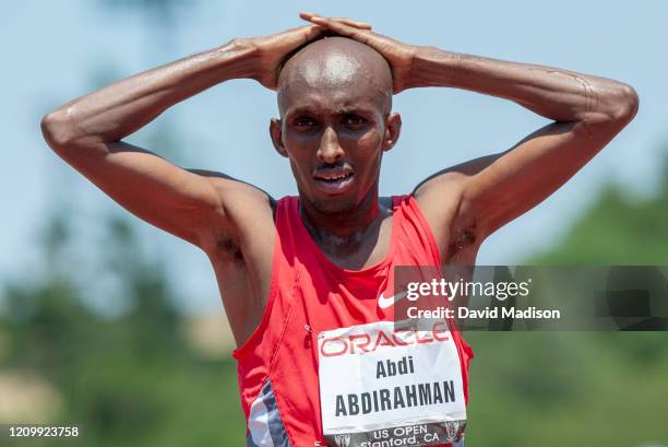 Abdi Abdirahman of USA competes in the Oracle US Open Track and Field Meet on June 7, 2003 at Cobb Track & Angell Field on the campus of Stanford...