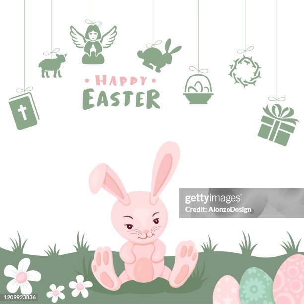 happy easter card - dancing outside stock illustrations