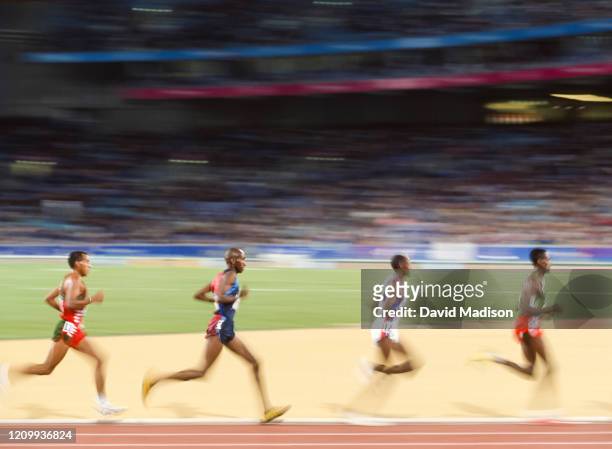Abdi Abdirahman of the USA competes in the Men's 10000 meter event of the 2000 Olympics run on September 25, 2000 in the Olympic Stadium in Sydney,...