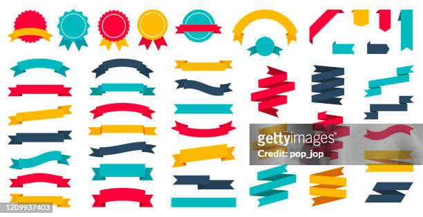 ribbons set - vector flat collection - flag stock illustrations