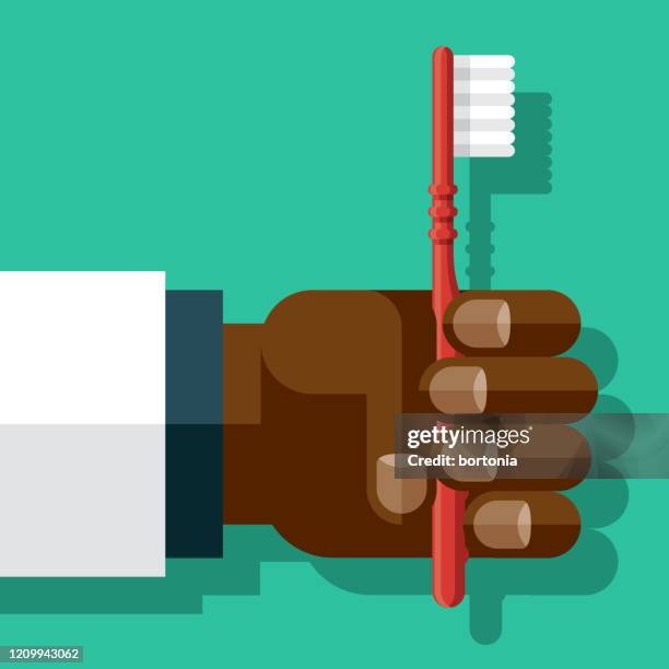 hand holding toothbrush - man brushing teeth stock illustrations