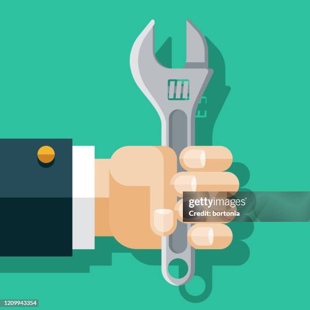 hand holding wrench - holding spanner stock illustrations