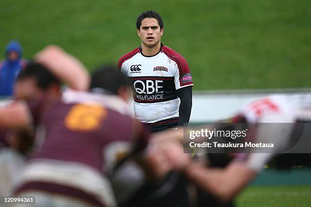Ben Botica of North Harbour looks on during the round nine ITM Cup match between Southland and North Harbour at Rugby Park on August 13, 2011 in...